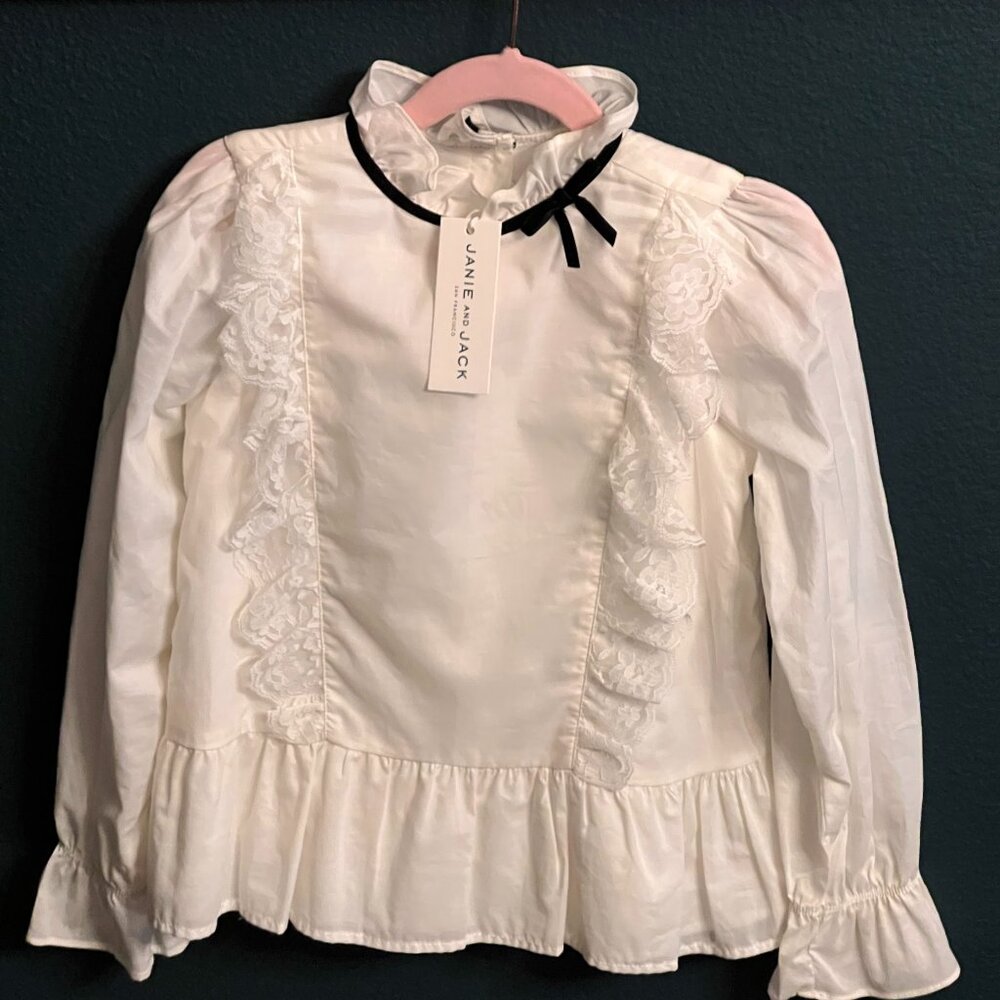 Janie and Jack White Blouse with Black Velvet Bow Collar - NWT